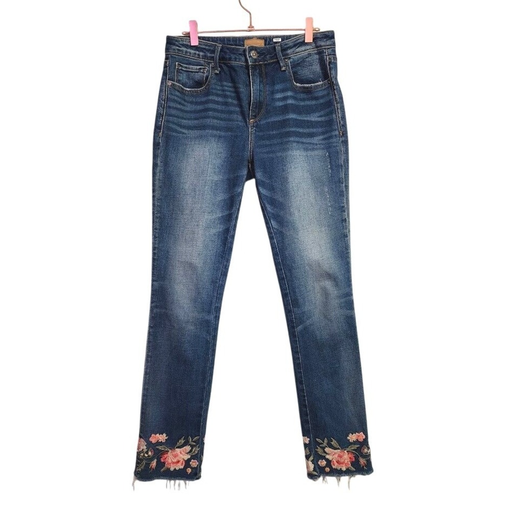 DRIFTWOOD Colette Floral Embroidered Raw Hem Jeans Boho 27